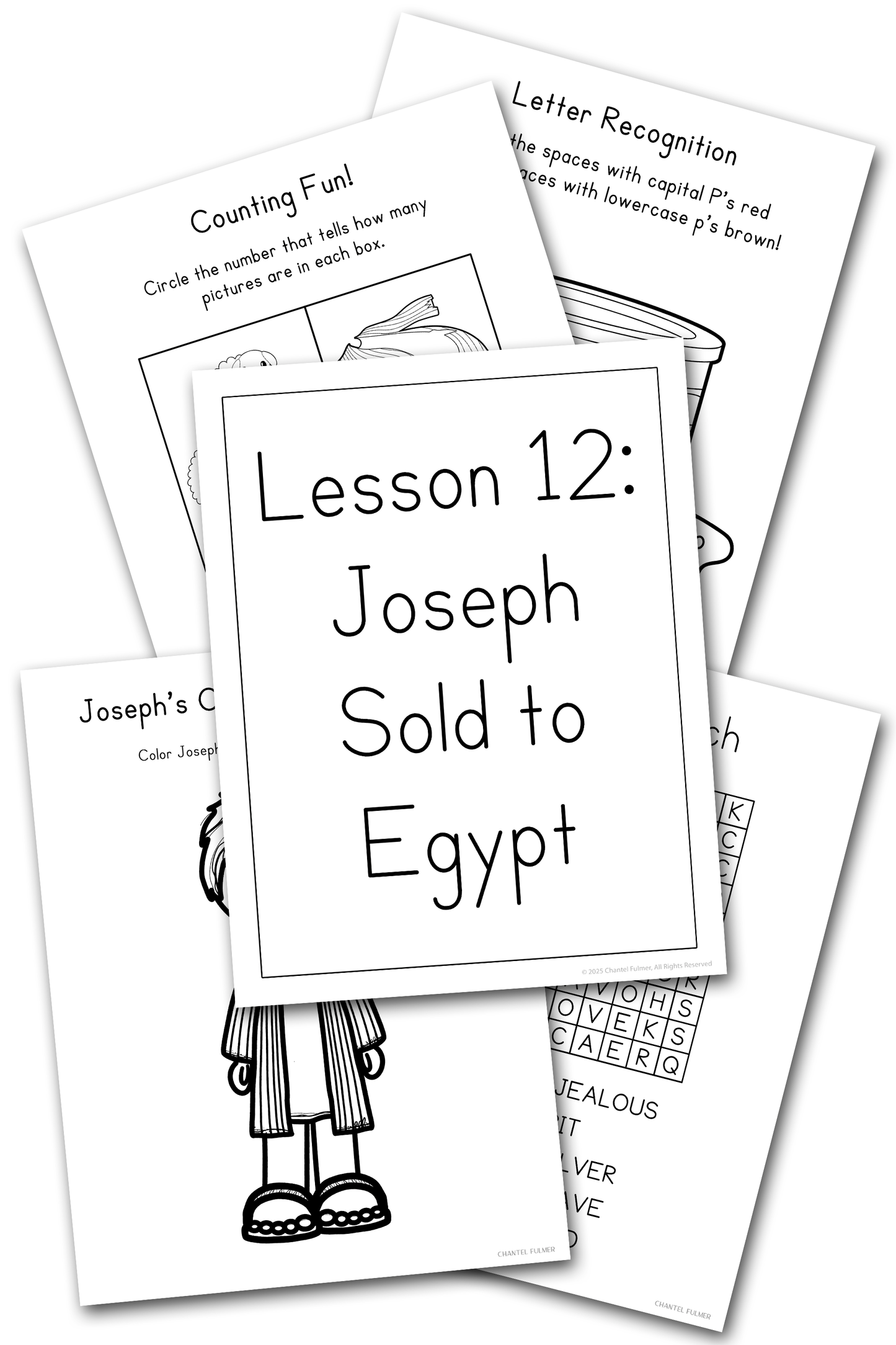 Sunday School Lesson 12 Joseph Sold into Egypt by brothers Coloring Activity Pages Letter A4 PreK Kindergarten Kindy Grade 1 2 3 4 5 Letter Recognition