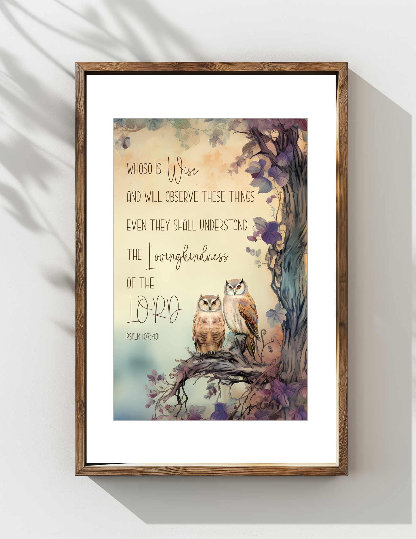 Psalm 107:43 wall art the lovingkindness of the lord owls