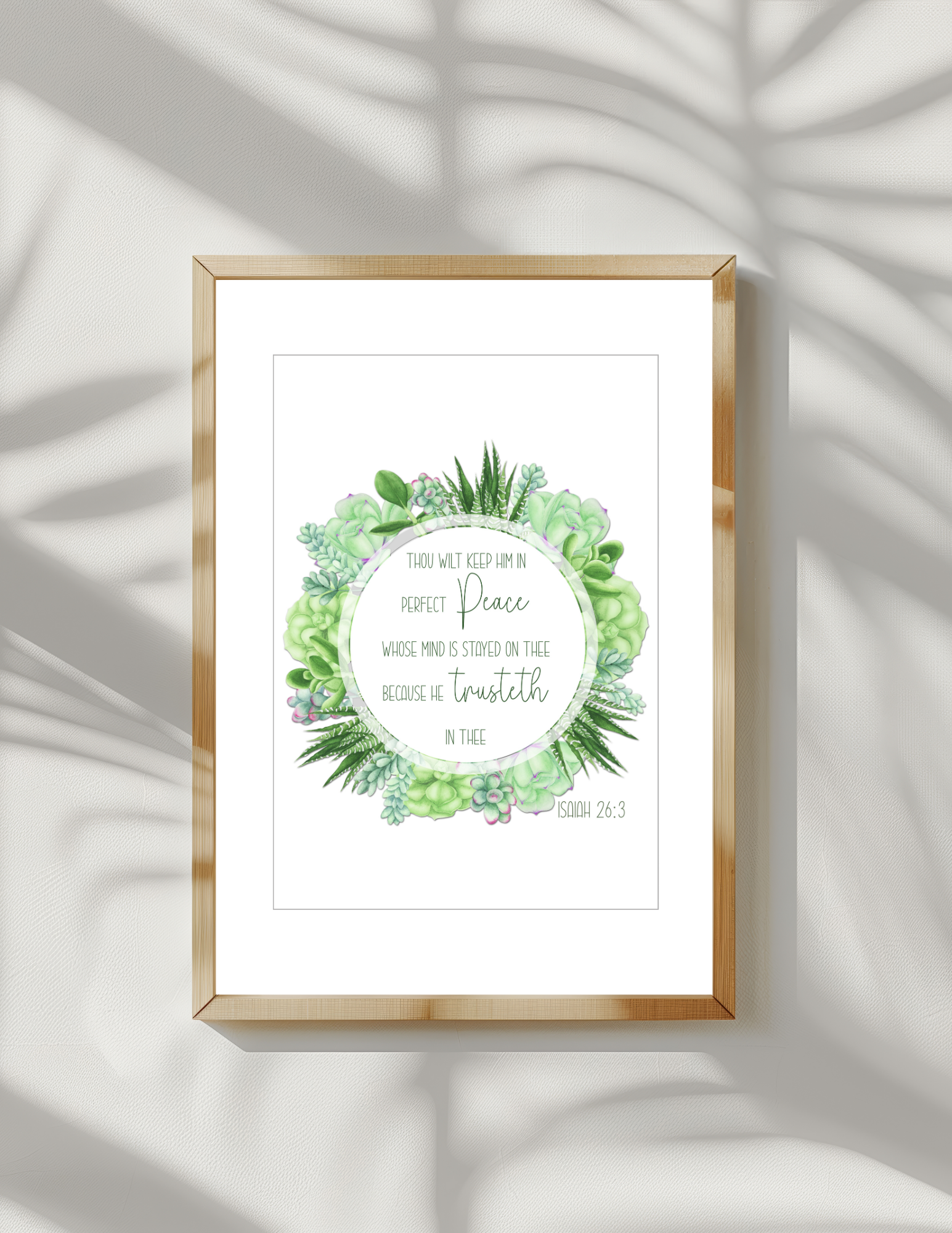 Isaiah 23:6 Wall Art with succulents Thou wilt keep him in perfect peace