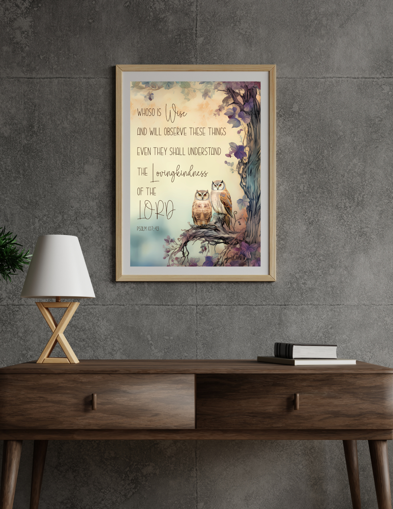 Psalm 107:43 wall art the lovingkindness of the lord owls