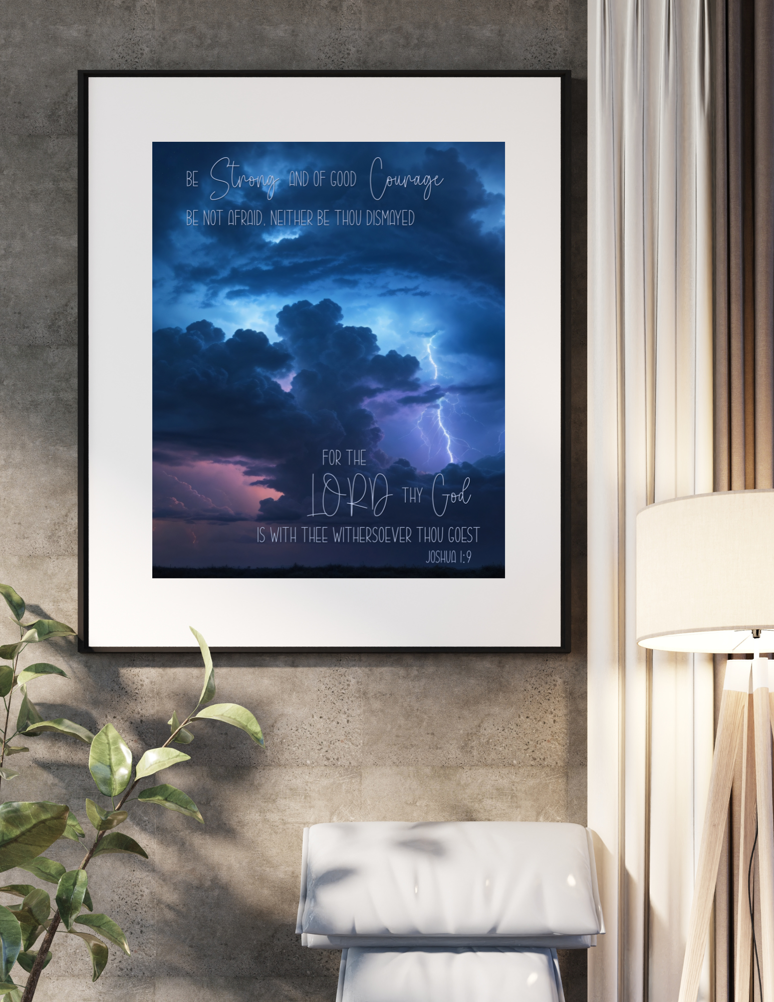 Joshua 1:9 Wall art storm lightening be strong and of good courage