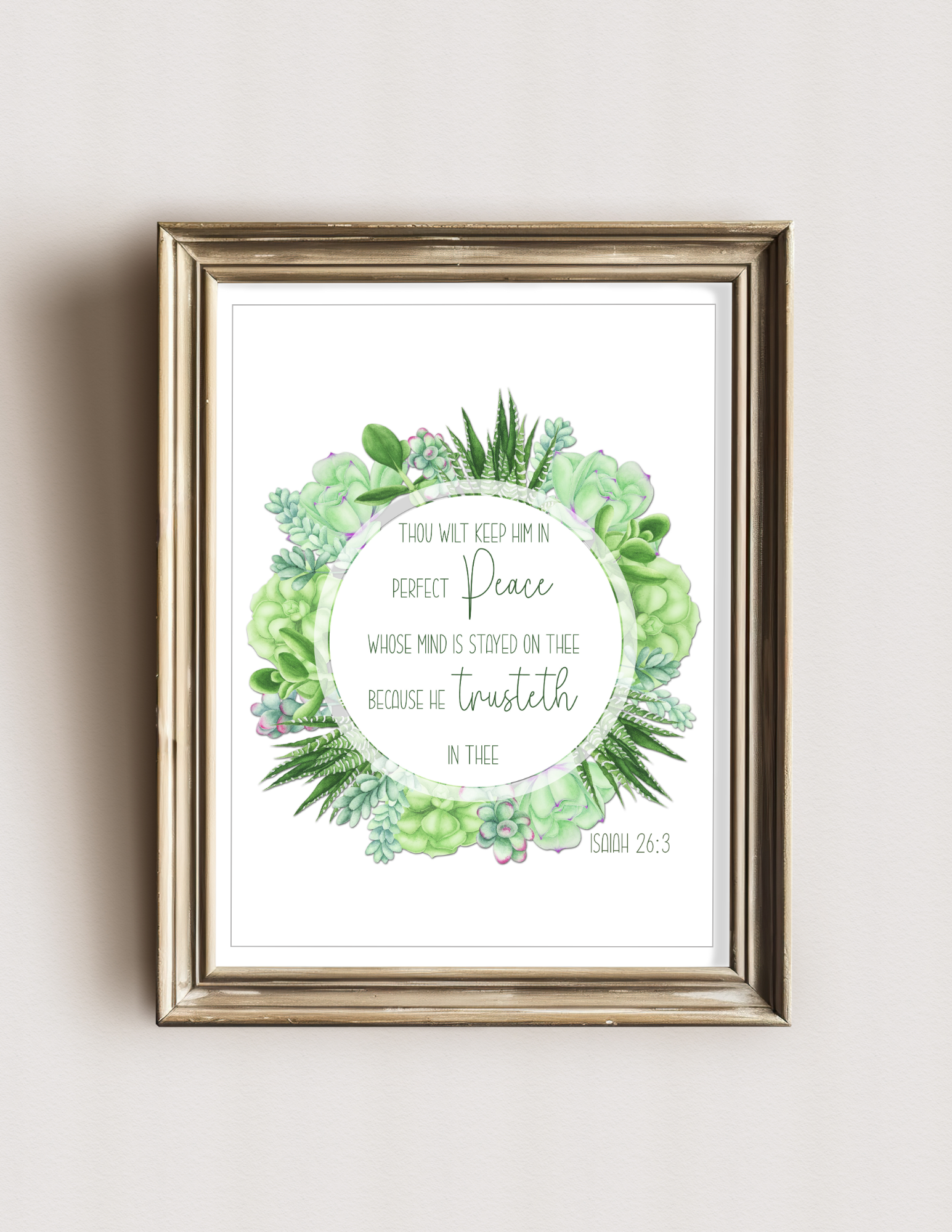 Isaiah 23:6 Wall Art with succulents Thou wilt keep him in perfect peace