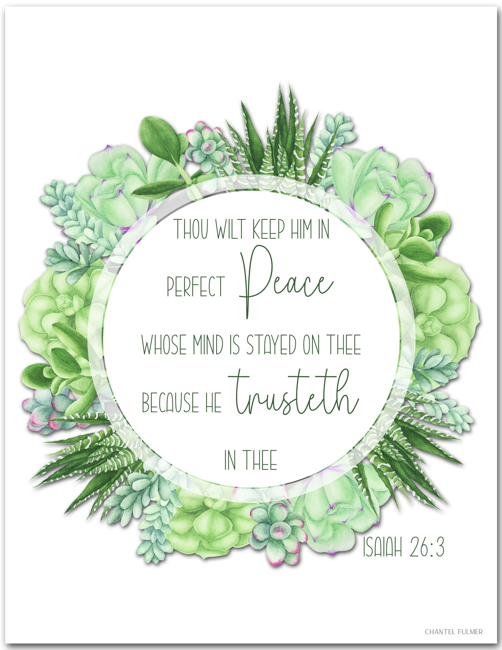 Isaiah 23:6 Wall Art with succulents Thou wilt keep him in perfect peace