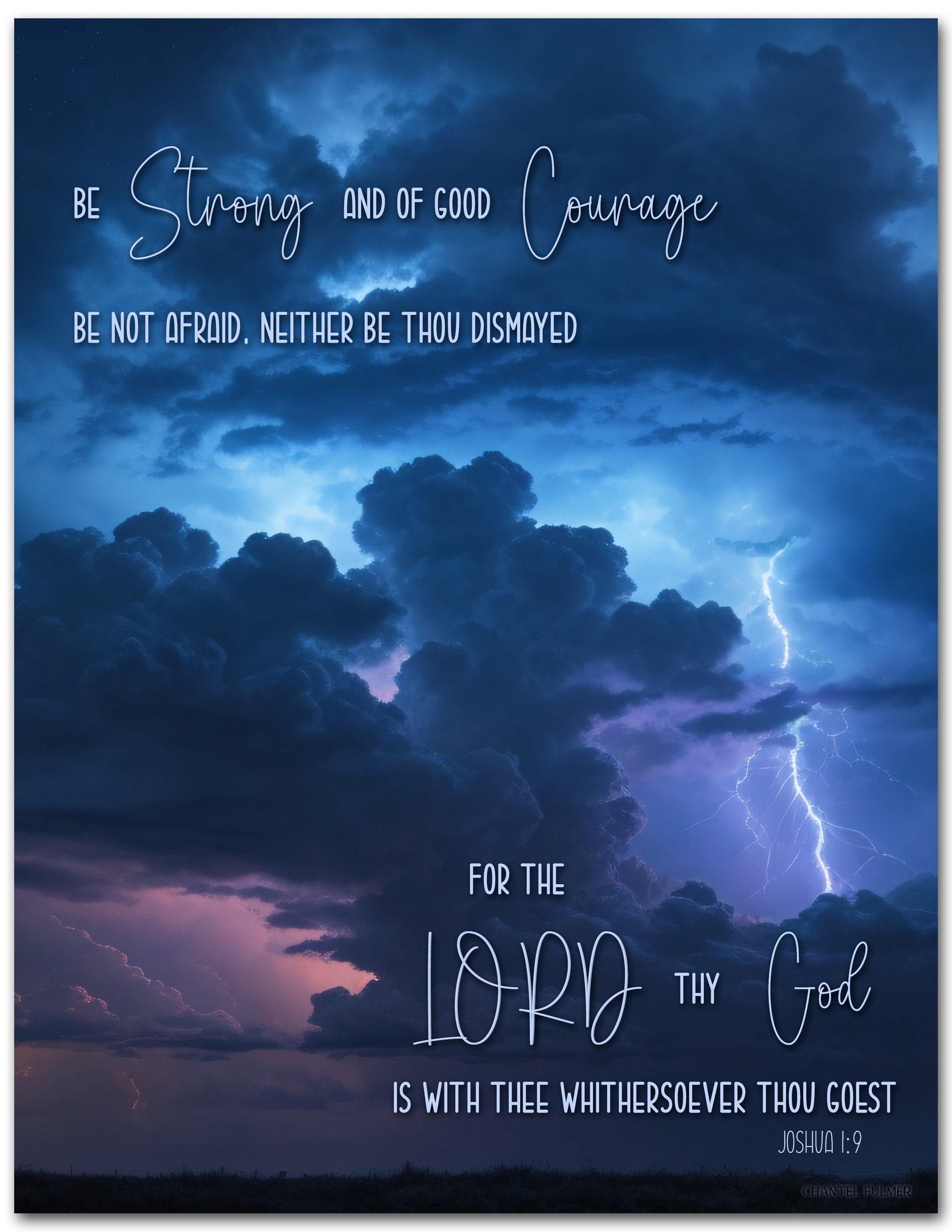 Joshua 1:9 Wall art storm lightening be strong and of good courage