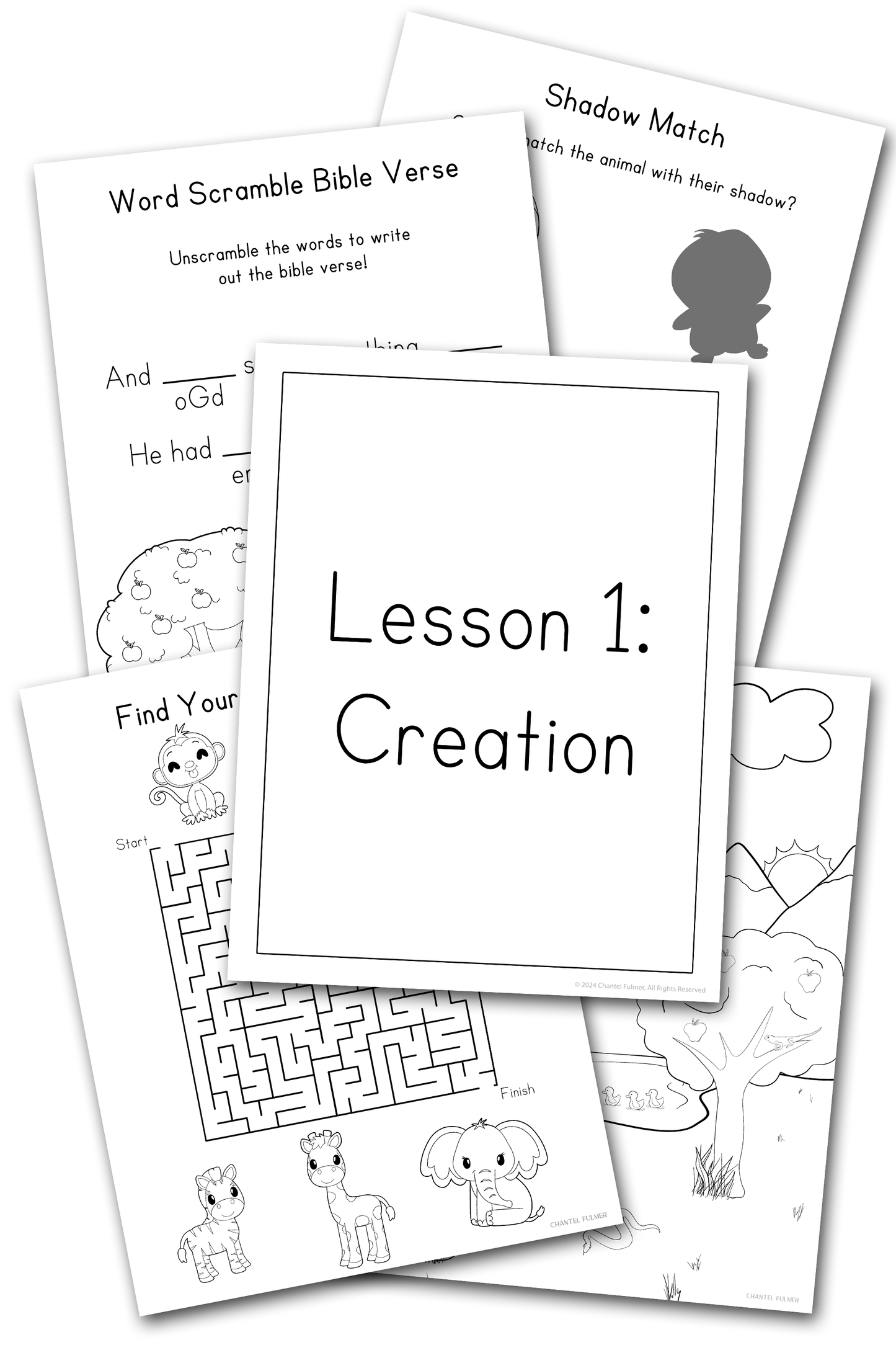 Creation Sunday School Lesson Activity Pages for Kids 5-8 Kindergarten Grade 1