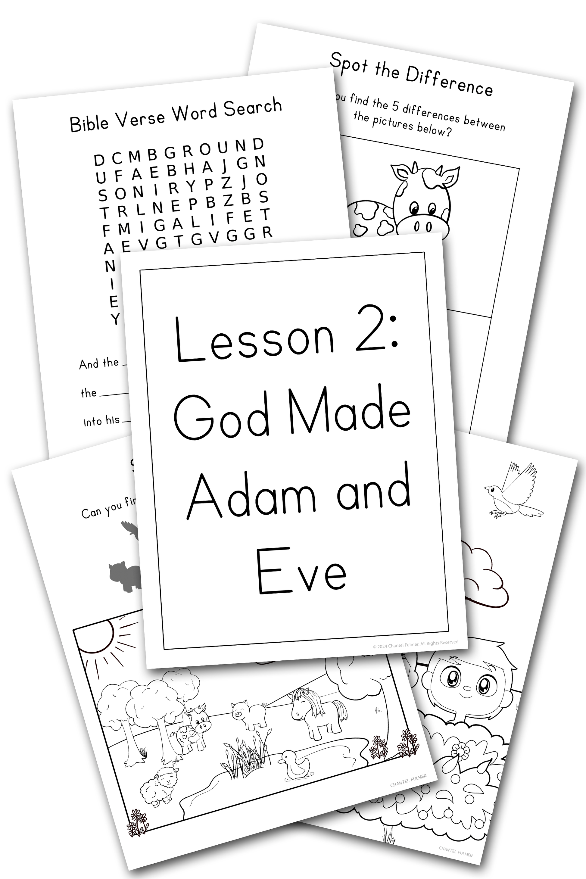 Adam and Eve Sunday School Lesson Activity Pages for Kids 5-8 Kindergarten Grade 1