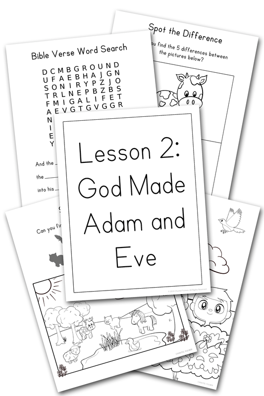 Adam and Eve Sunday School Lesson Activity Pages for Kids 5-8 Kindergarten Grade 1