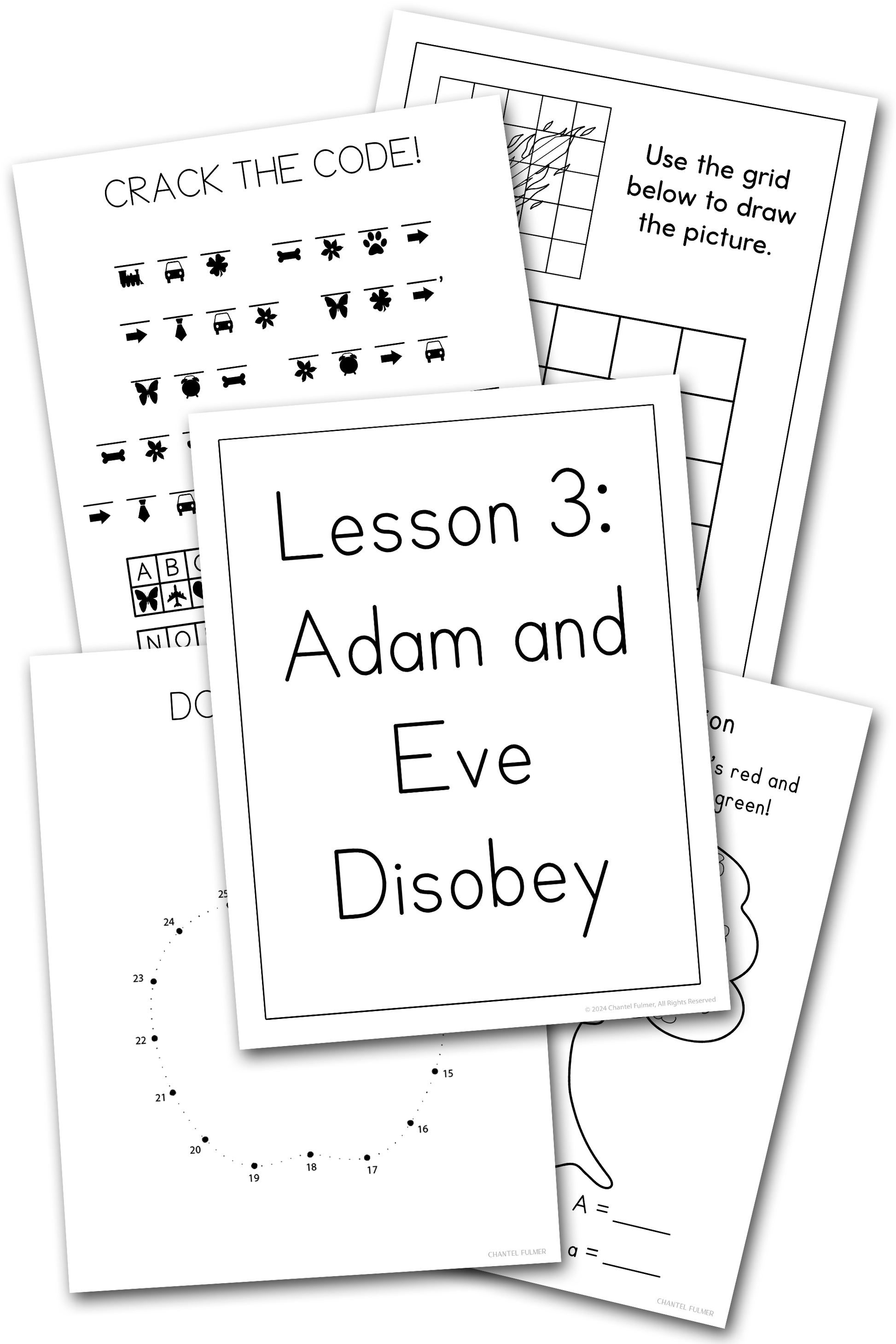 Adam and Eve Disobey Sunday School Lesson Activity Pages for Kids 5-8 Kindergarten Grade 1