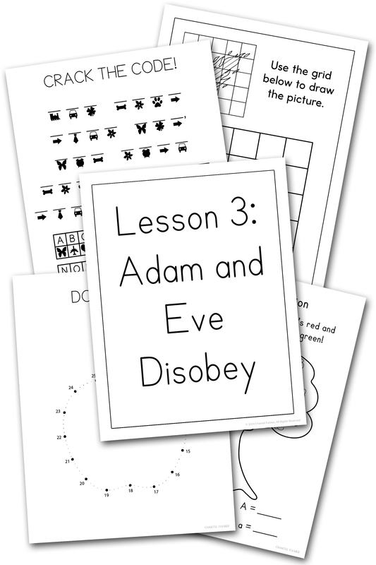 Adam and Eve Disobey Sunday School Lesson Activity Pages for Kids 5-8 Kindergarten Grade 1