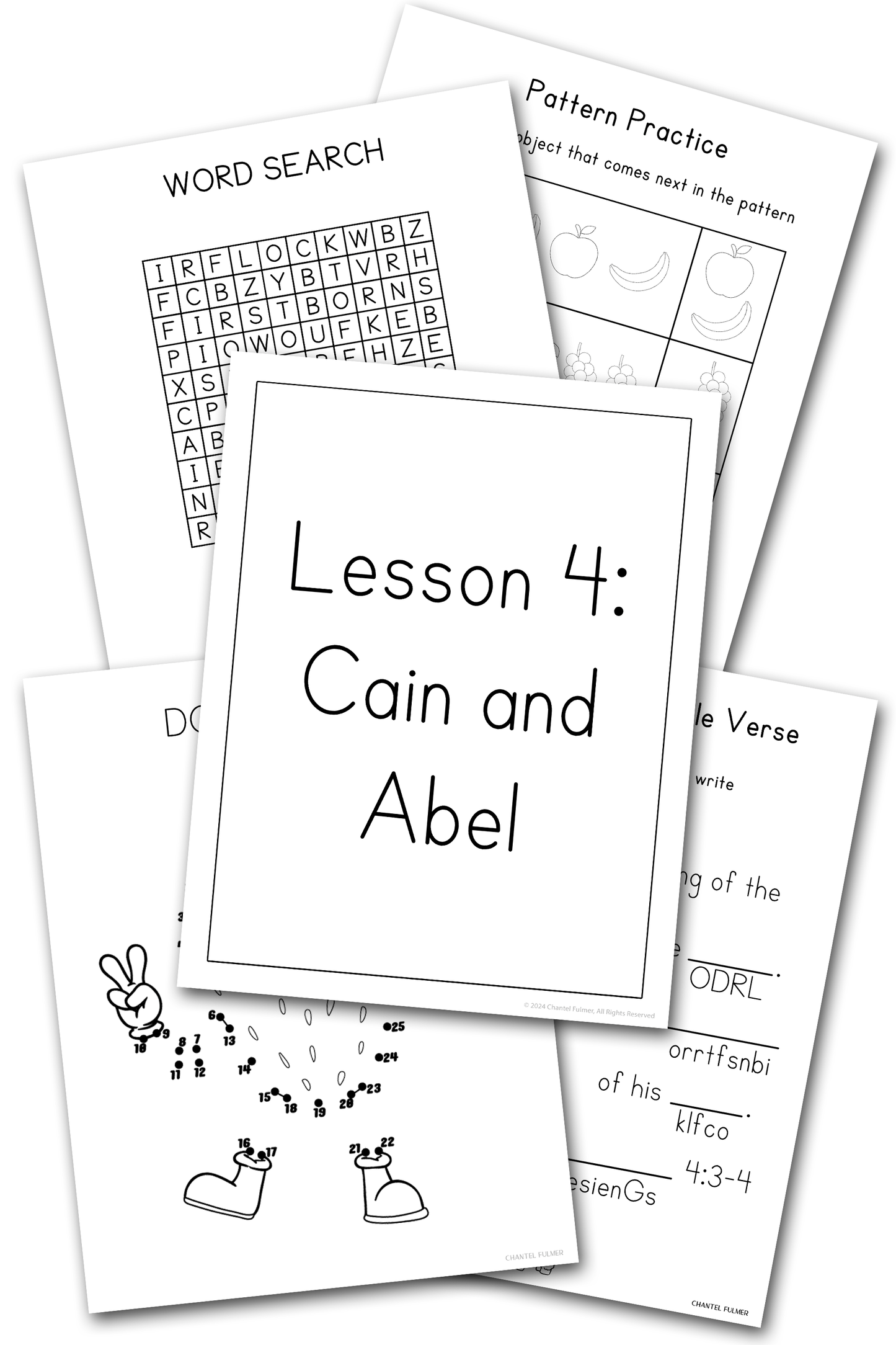 Cain and Abel Sunday School Lesson Activity Pages for Kids 5-8 Kindergarten Grade 1