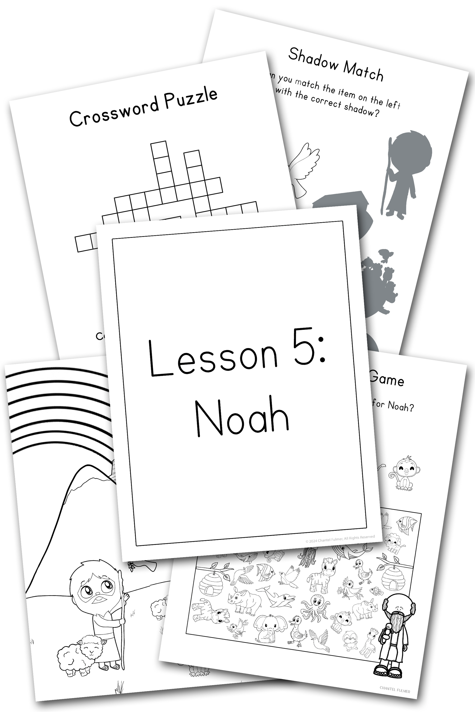 Noah Sunday School Lesson Activity Pages for Kids 5-8 Kindergarten Grade 1