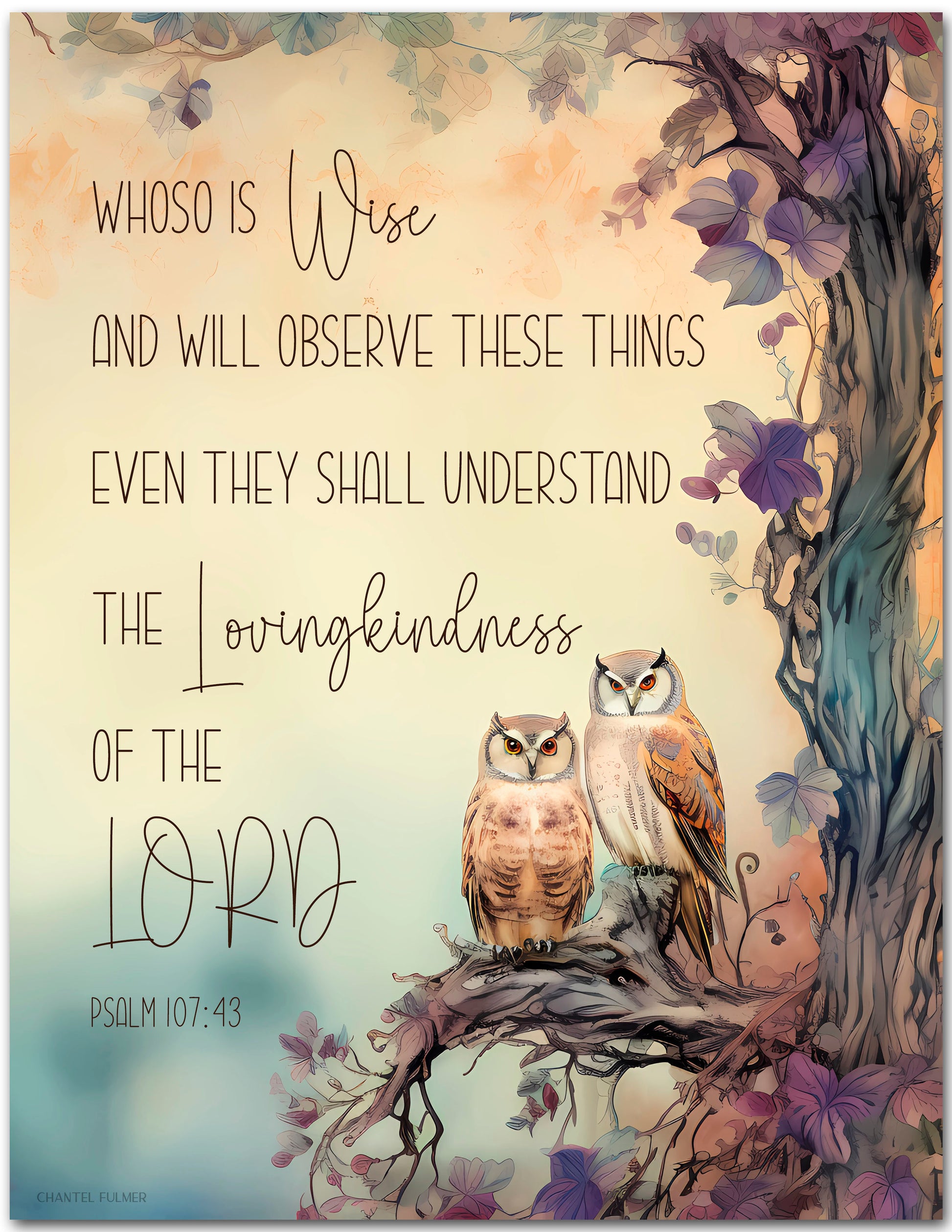 Psalm 107:43 wall art the lovingkindness of the lord owls