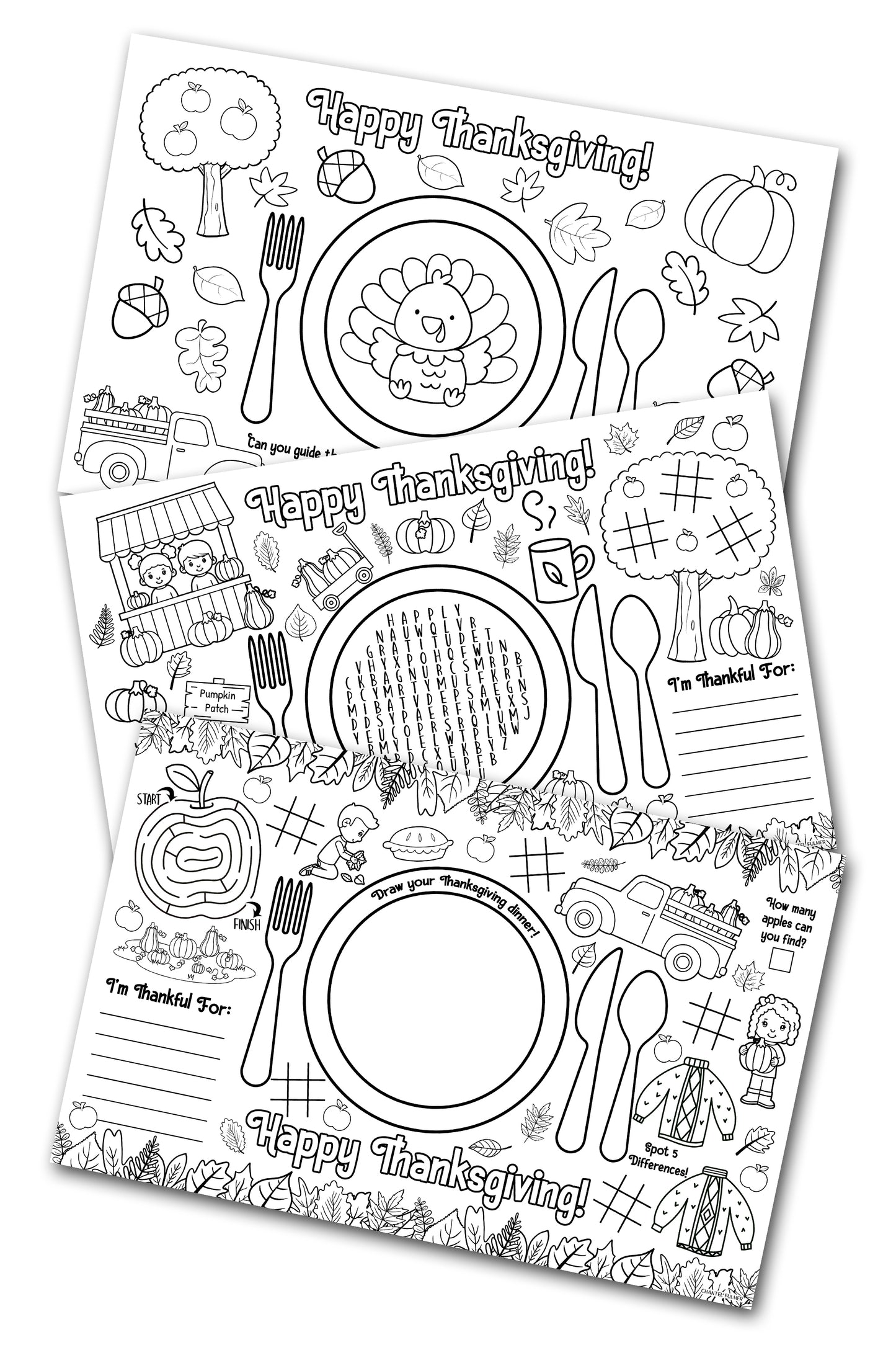 Thanksgiving Coloring Activity Placemat Letter A4 Tabloid 11x17