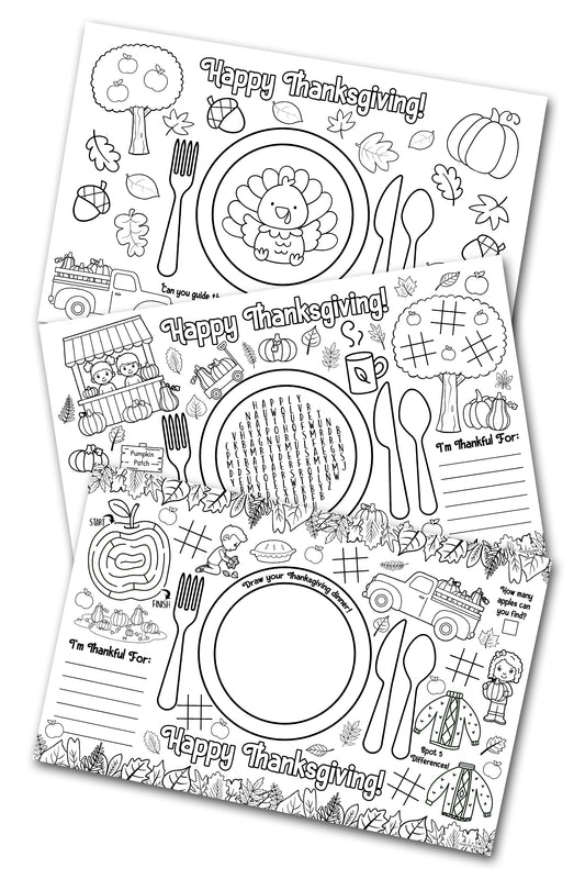 Thanksgiving Coloring Activity Placemat Letter A4 Tabloid 11x17